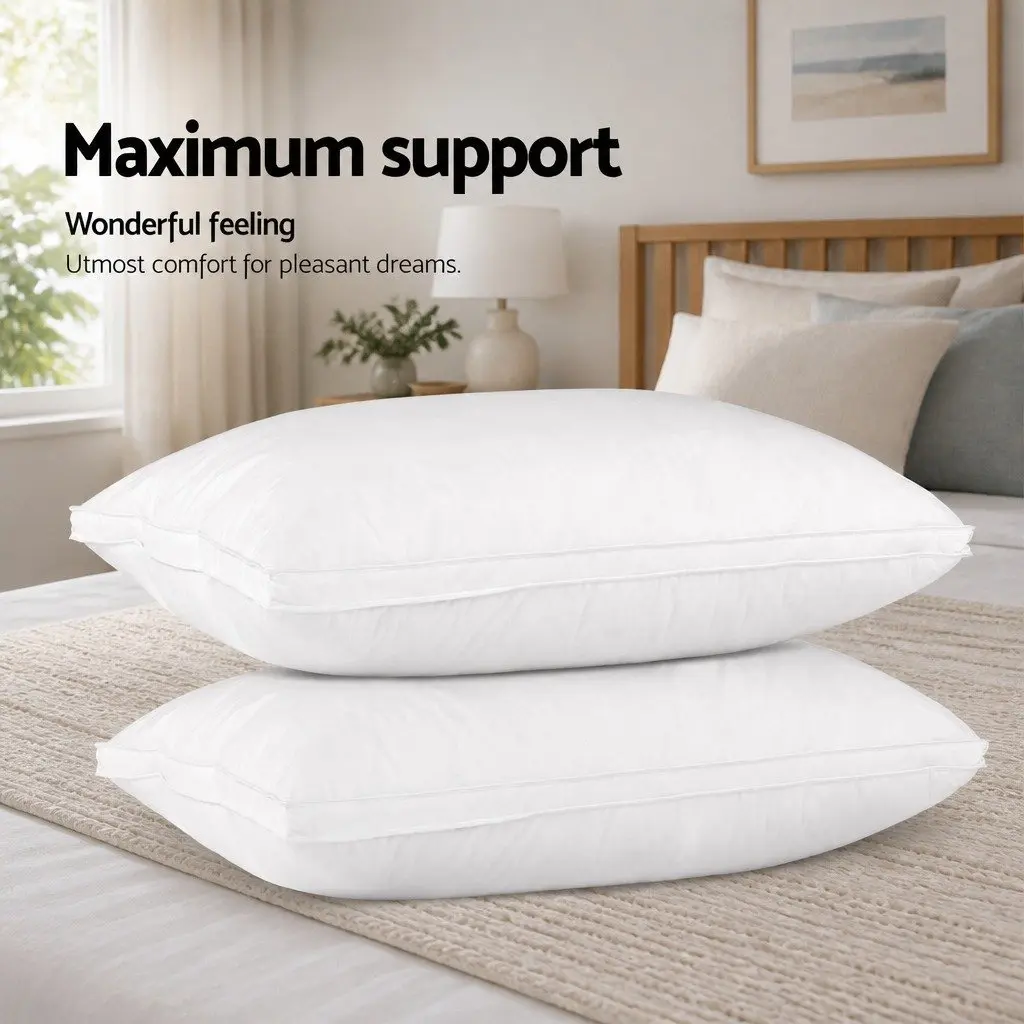Goose Feather Down Pillow Cotton Standard Size White Twin Pack Head Neck Support