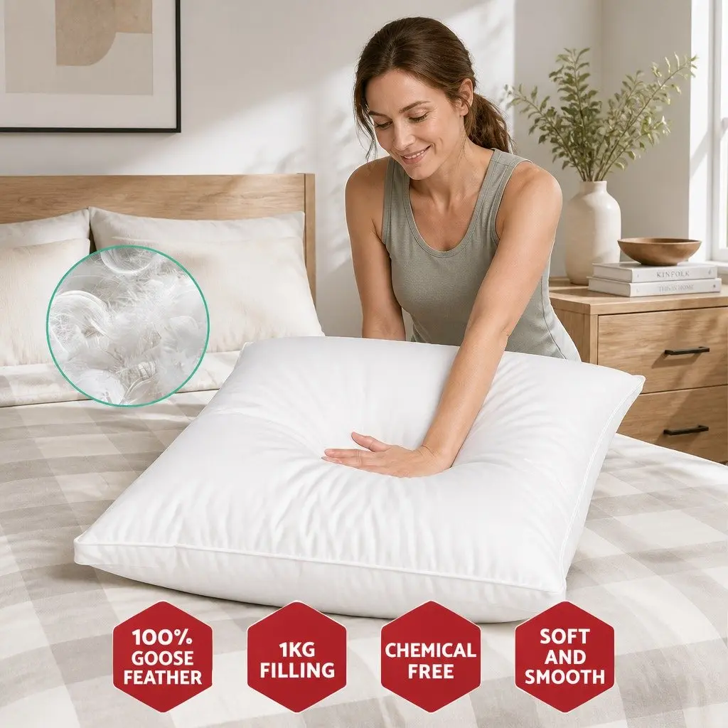 Goose Feather Down Pillow Cotton Standard Size White Twin Pack Head Neck Support