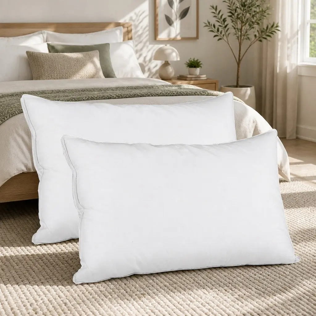 Goose Feather Down Pillow Cotton Standard Size White Twin Pack Head Neck Support