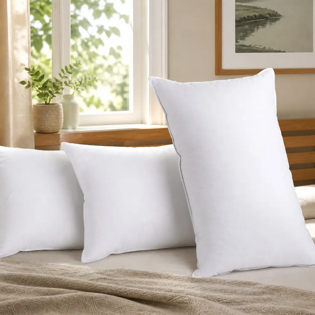 Goose Feather Down Pillow Twin Pack Cotton 75cm x 50cm White Hypo-Allergenic