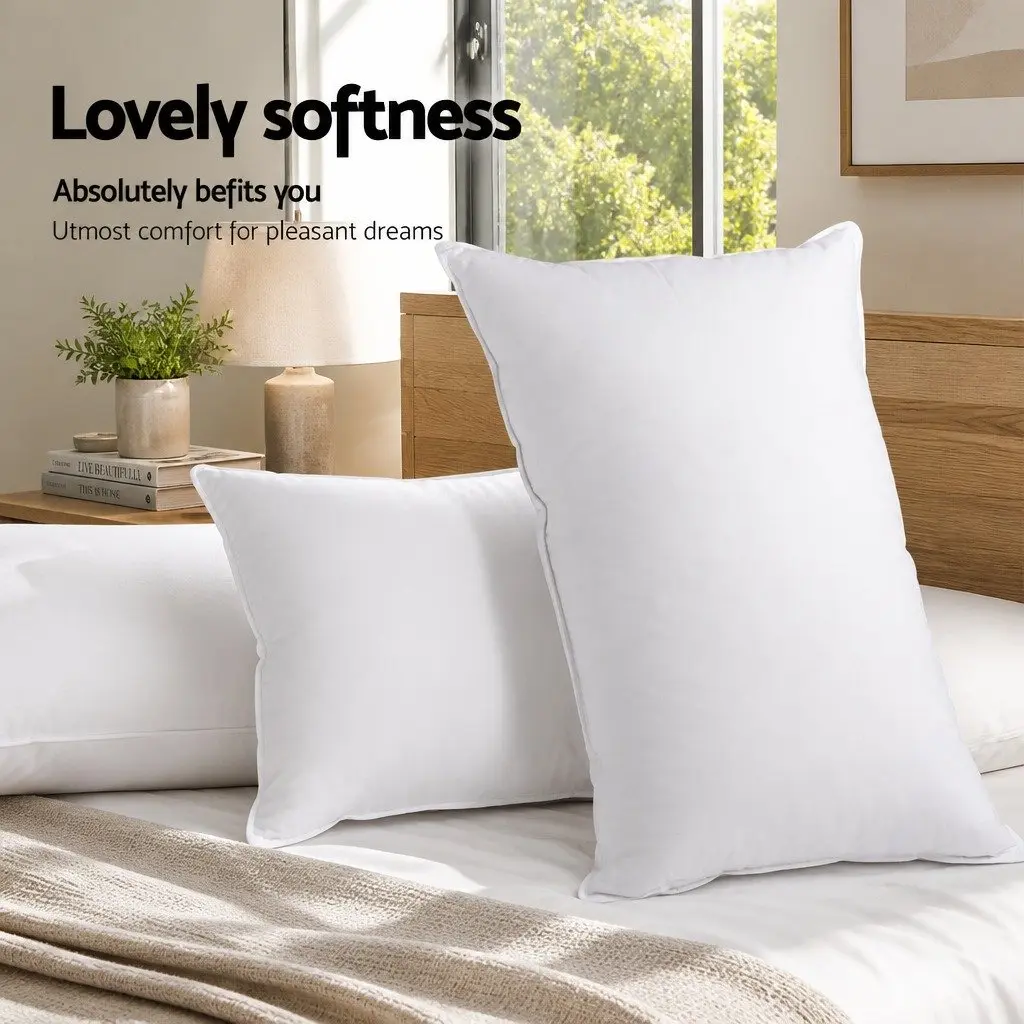 Goose Feather Down Pillow Twin Pack Cotton 75cm x 50cm White Hypo-Allergenic