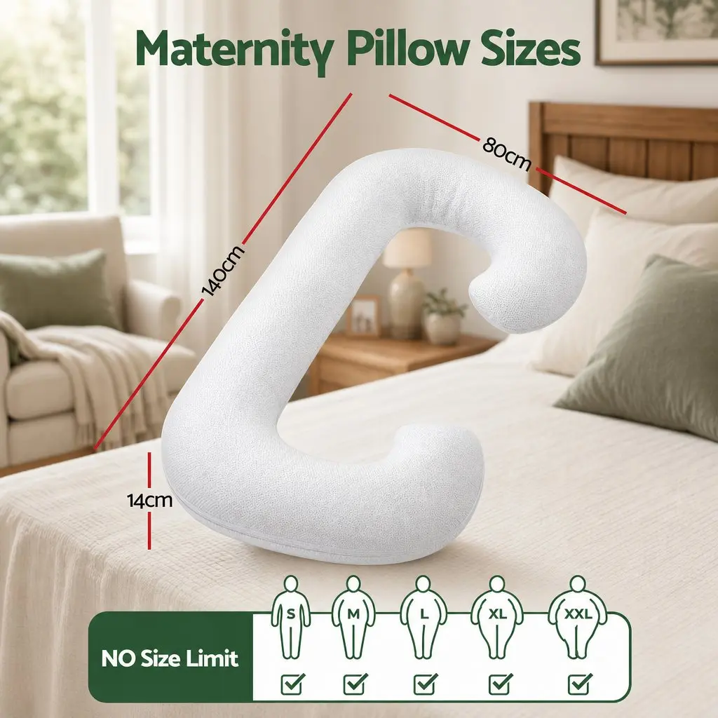 C-Shaped Pregnancy Pillow Bamboo Fiber Air Layer 80 x 140 cm White