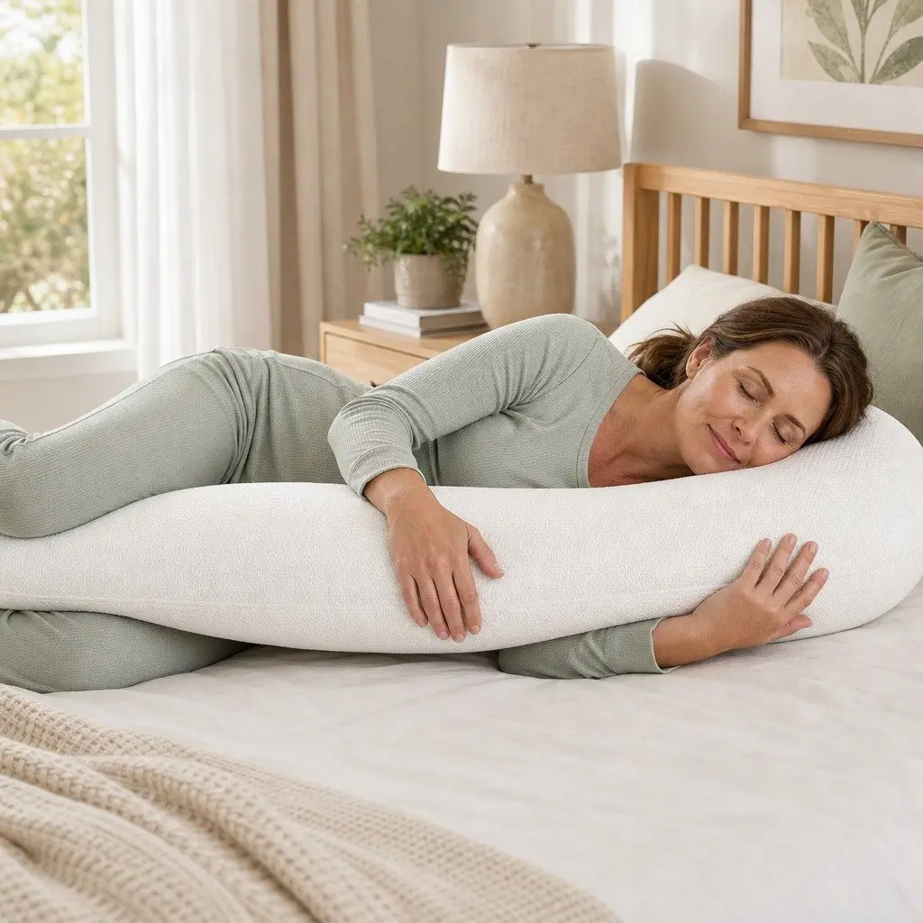 C-Shaped Pregnancy Pillow Bamboo Fiber Air Layer 80 x 140 cm White