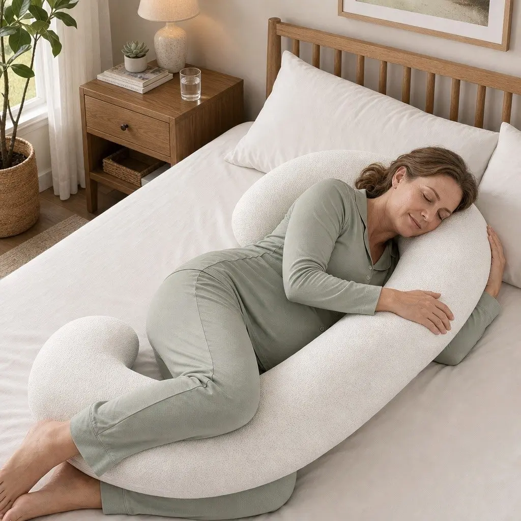 C-Shaped Pregnancy Pillow Bamboo Fiber Air Layer 80 x 140 cm White