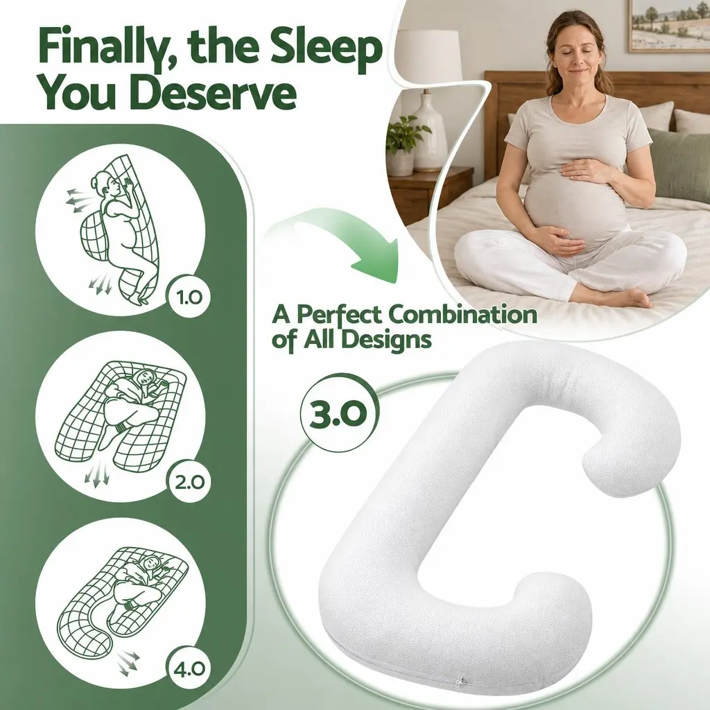 C-Shaped Pregnancy Pillow Bamboo Fiber Air Layer 80 x 140 cm White