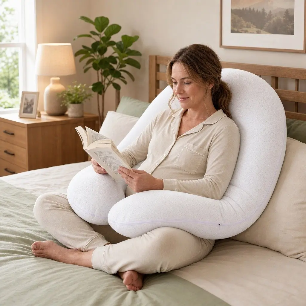 C-Shaped Pregnancy Pillow Bamboo Fiber Air Layer 80 x 140 cm White