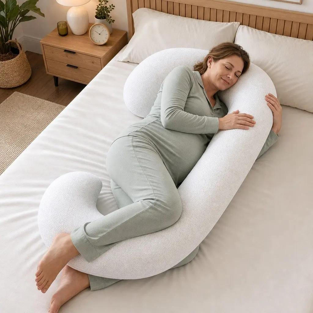 C-Shaped Pregnancy Pillow Bamboo Fiber Air Layer 80 x 140 cm White