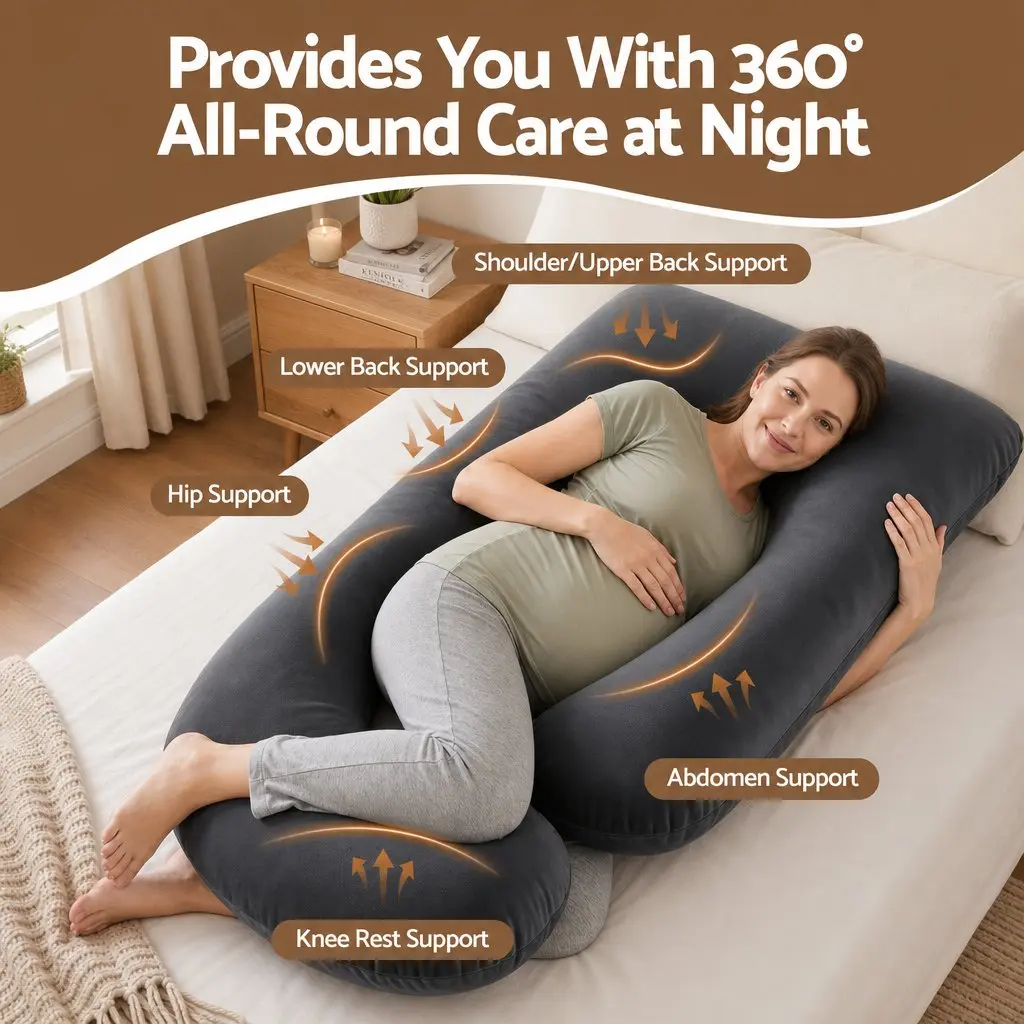 G Shaped Maternity Pillow Full Body Support Cushion Dark Grey Synthetic Fabric 131x70cm