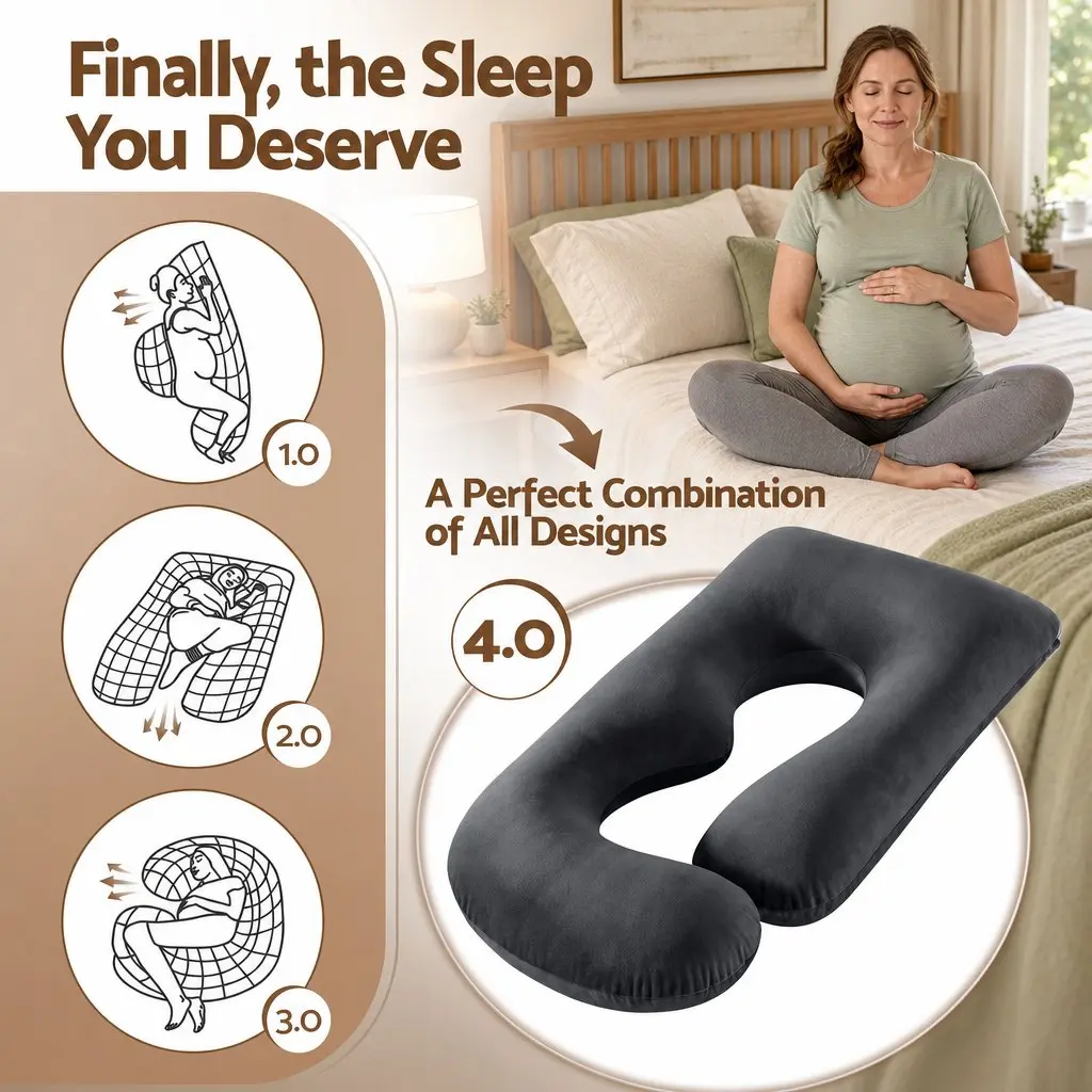 G Shaped Maternity Pillow Full Body Support Cushion Dark Grey Synthetic Fabric 131x70cm
