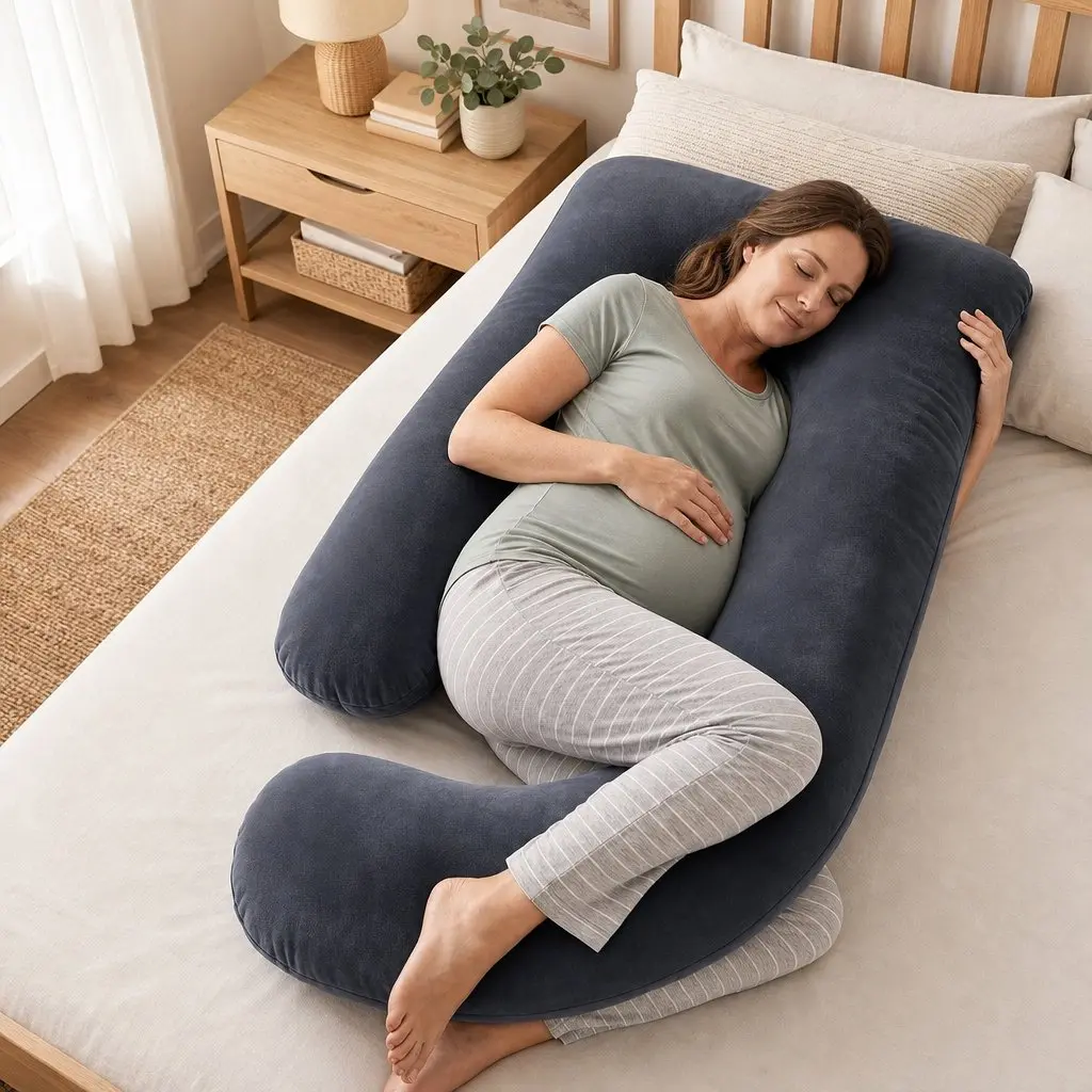 G Shaped Maternity Pillow Full Body Support Cushion Dark Grey Synthetic Fabric 131x70cm