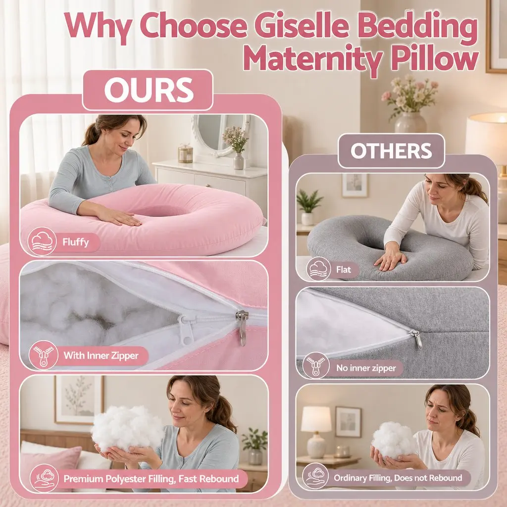 U Shaped Full Body Pregnancy Pillow Cotton Jersey Cover 73 x 133 cm Pink