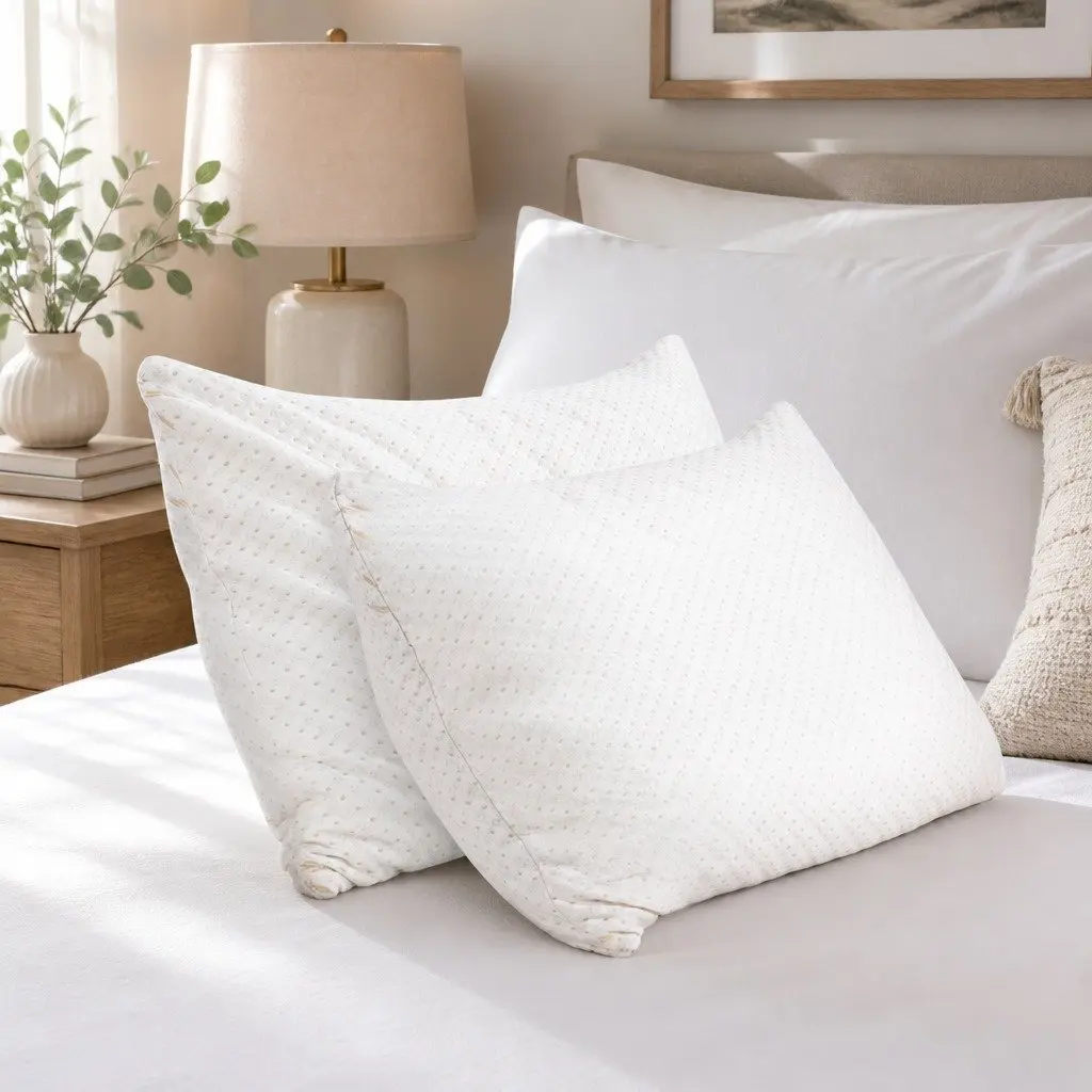 Memory Foam Pillow Neck Support Shredded Gel Infused Bamboo Cover Twin Pack White 73cm x 48cm