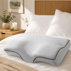 Memory Foam Pillow Neck Cervical Butterfly Ergonomic Support Grey 60x35cm