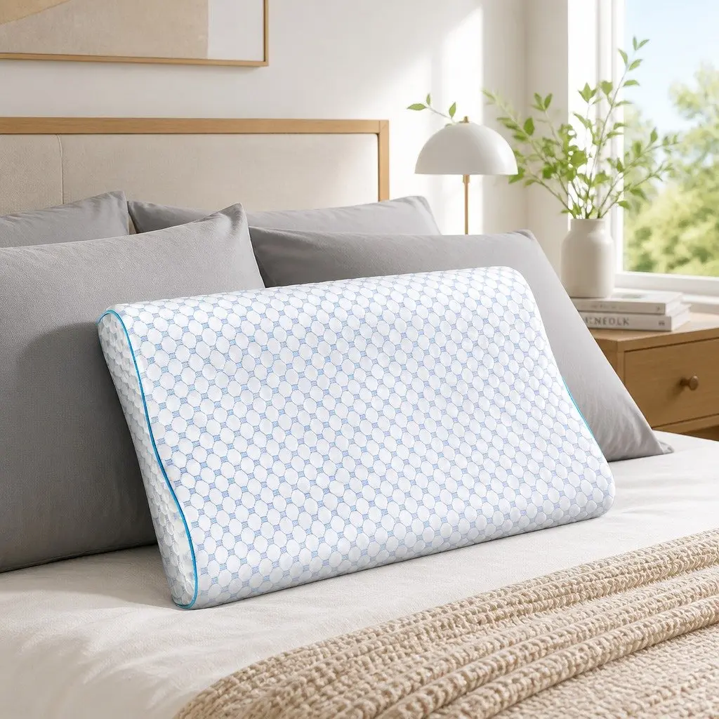 Contour Pillow Gel Infused Memory Foam 60cm x 40cm Cool Touch Ice Silk Cover White