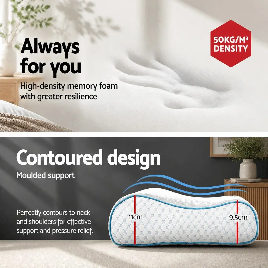 Contour Pillow Gel Infused Memory Foam 60cm x 40cm Cool Touch Ice Silk Cover White