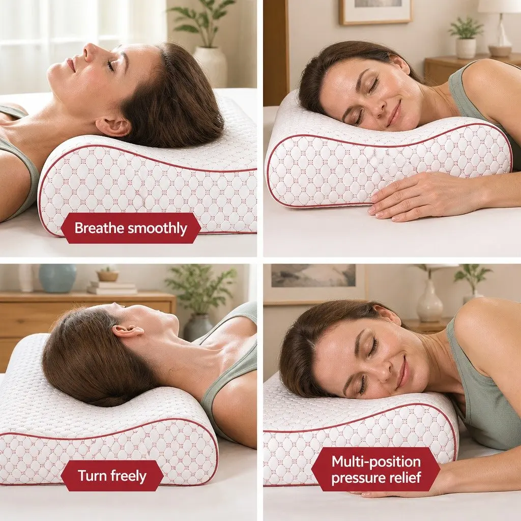 Contour Pillow Gel Infused Memory Foam 60cm x 40cm Cool Touch Ice Silk Cover White