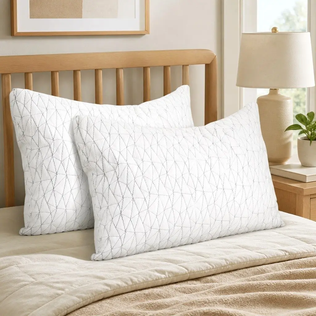 Memory Foam Pillow King Size Twin Pack White Gel-Infused Shredded Foam