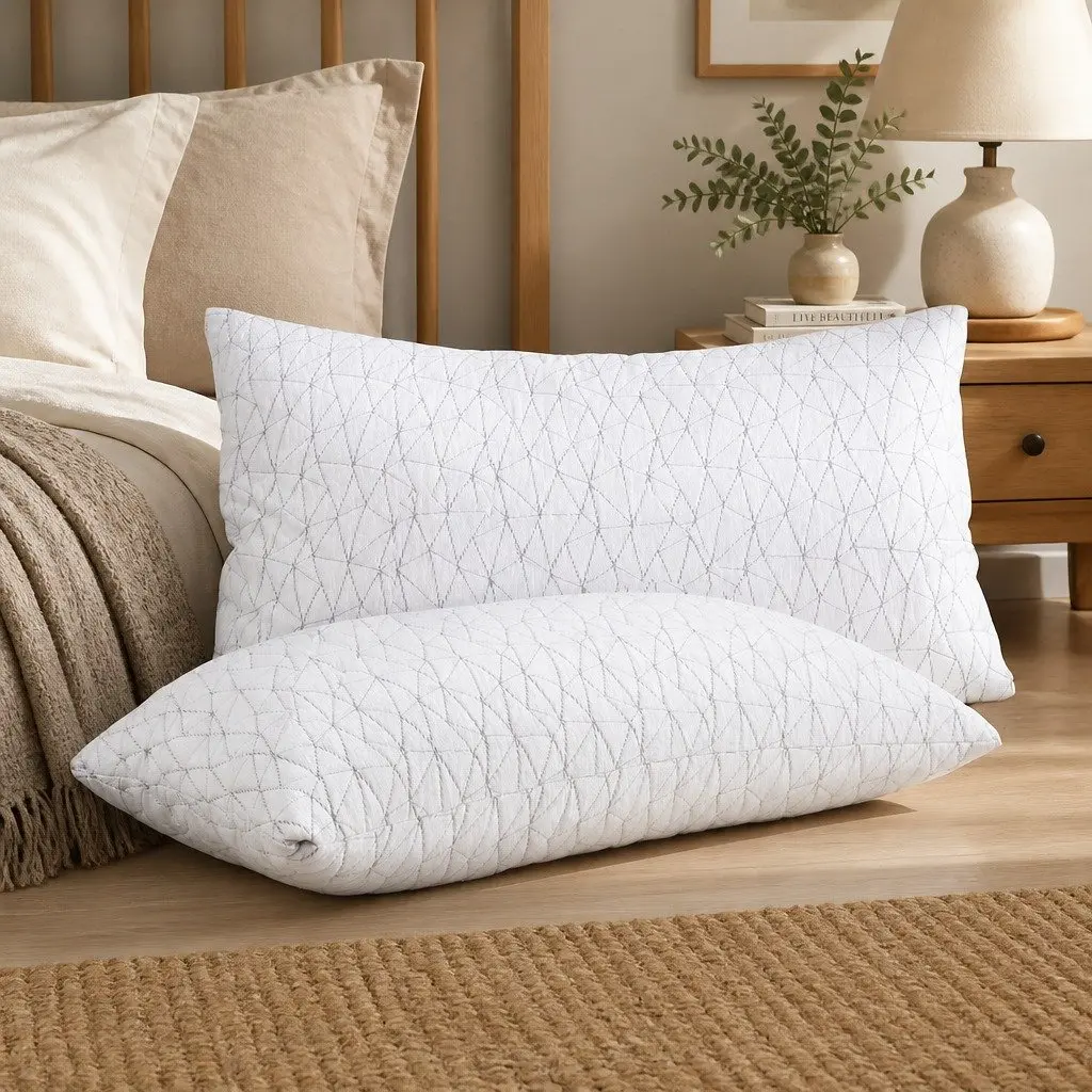 Memory Foam Pillow King Size Twin Pack White Gel-Infused Shredded Foam