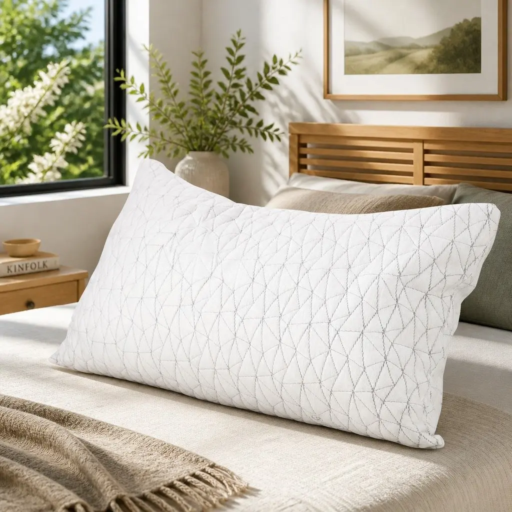 Memory Foam Pillow King Size Twin Pack White Gel-Infused Shredded Foam