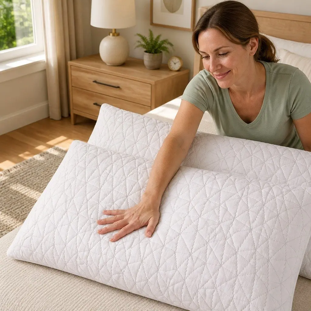 Memory Foam Pillow King Size Twin Pack White Gel-Infused Shredded Foam