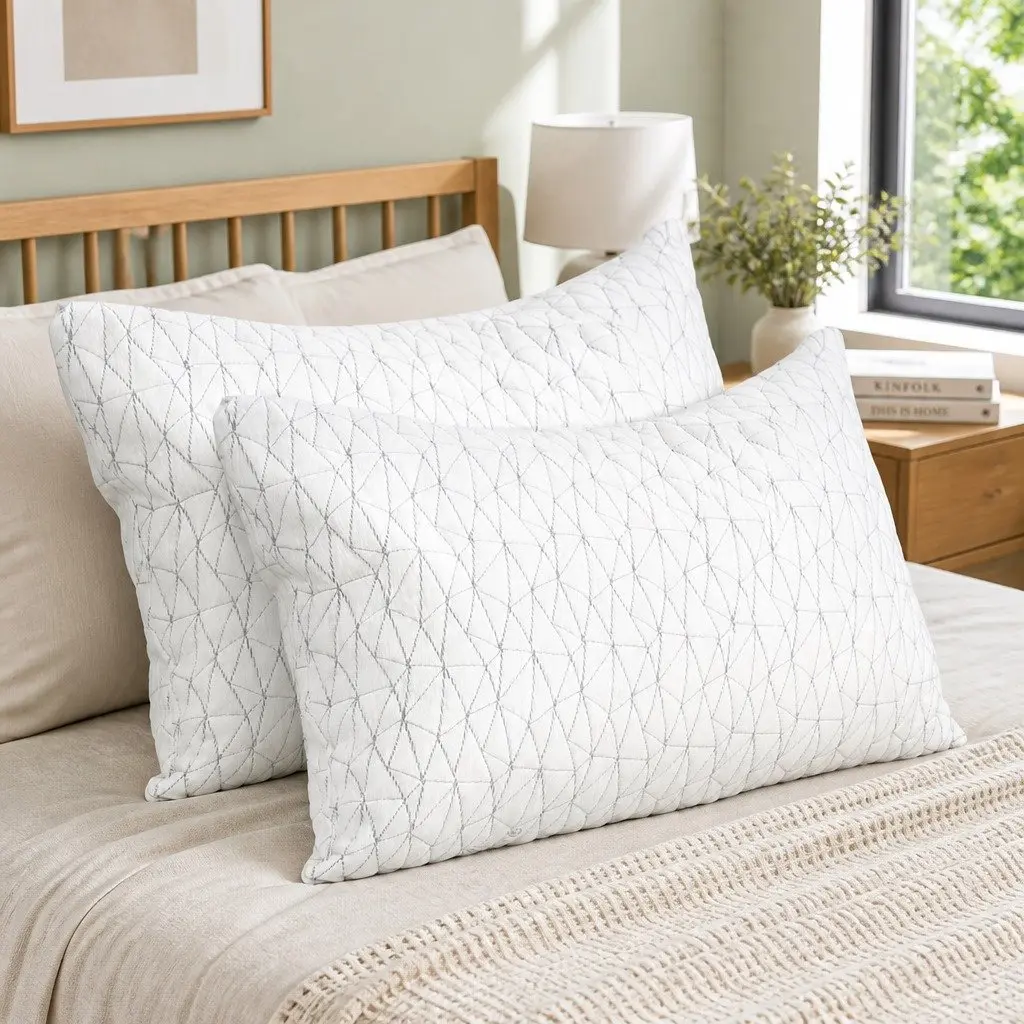 Memory Foam Pillow King Size Twin Pack White Gel-Infused Shredded Foam