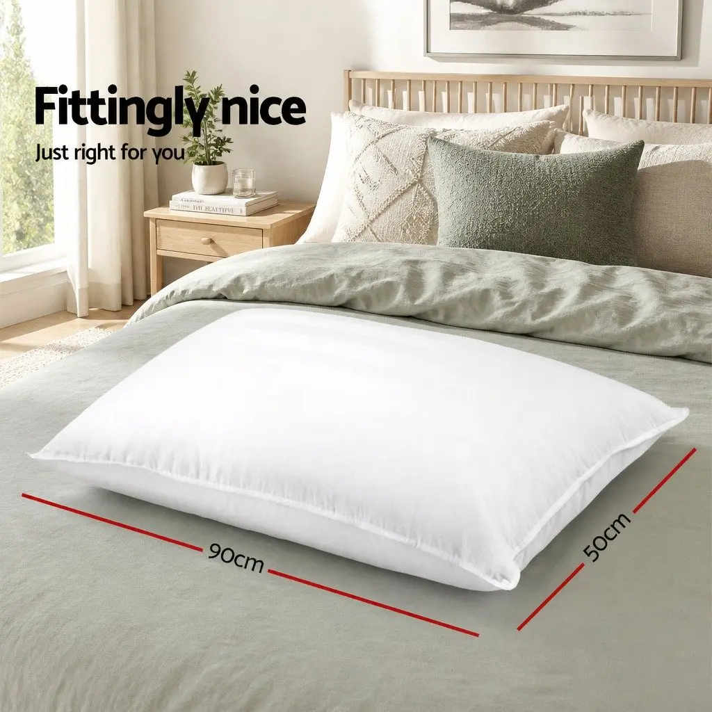 King Size Bed Pillows Set of 4 Medium Firm Cotton Cover Polyester Filling 50x90cm White