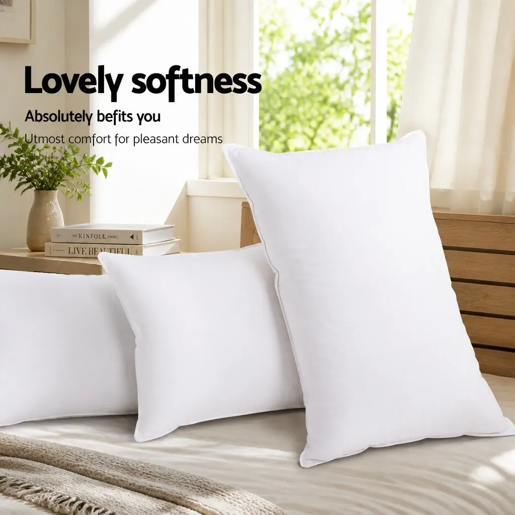 King Size Bed Pillows Set of 4 Medium Firm Cotton Cover Polyester Filling 50x90cm White
