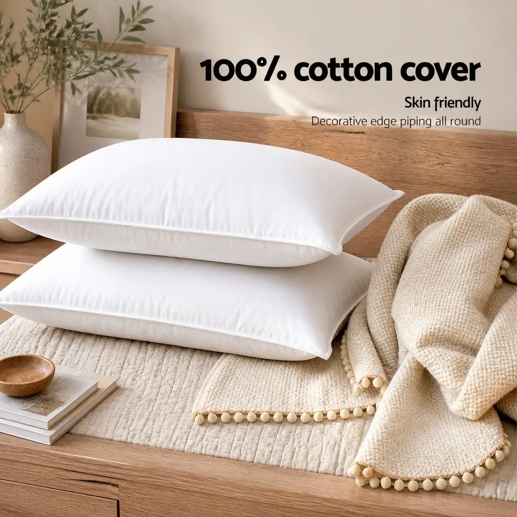 King Size Bed Pillows Set of 4 Medium Firm Cotton Cover Polyester Filling 50x90cm White