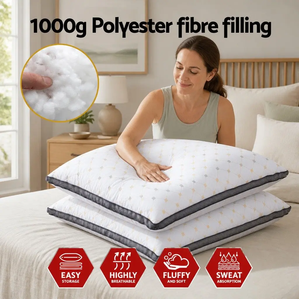 Microfibre Pillow 2 Pack White Soft Filling Bedroom Comfort Support All Sleep