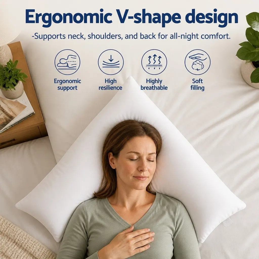 V Shape Body Pillow Boomerang Nursing Cushion Support 58 x 35 x 18cm White