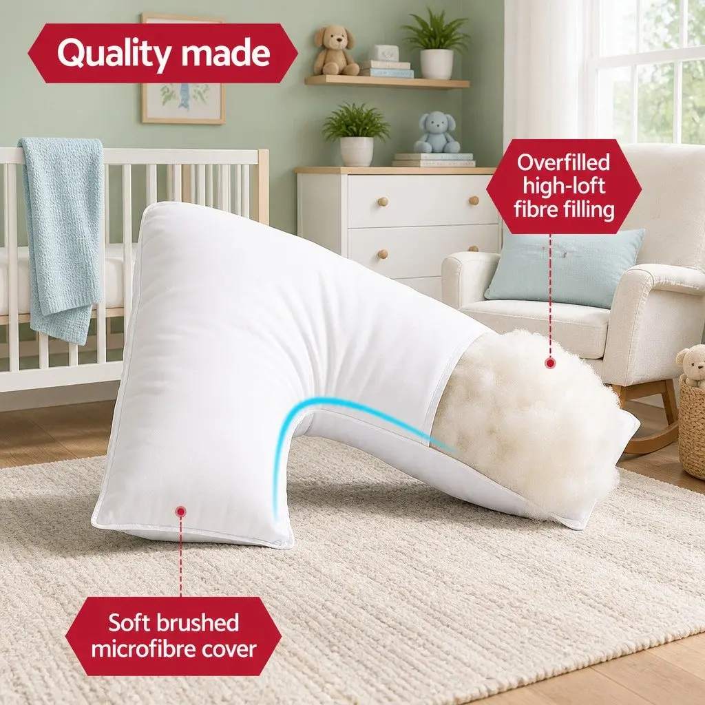V Shape Body Pillow Boomerang Nursing Cushion Support 58 x 35 x 18cm White