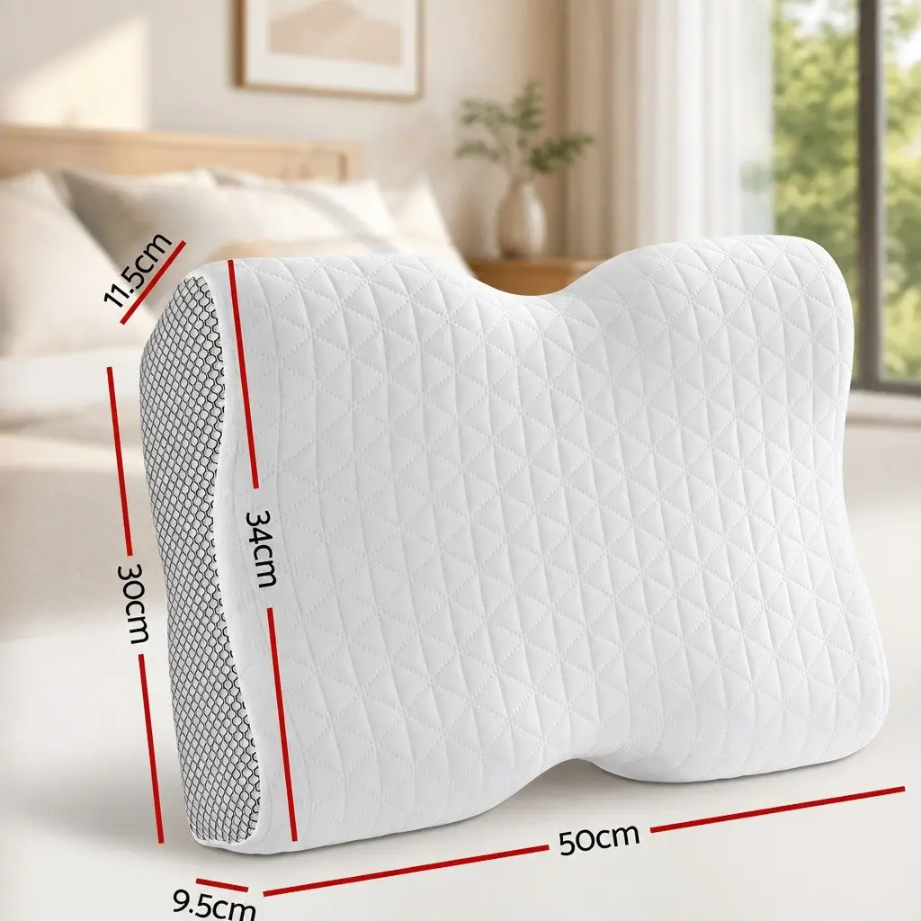 Memory Foam Pillow Contour Neck Support Ergonomic Design Two Heights White