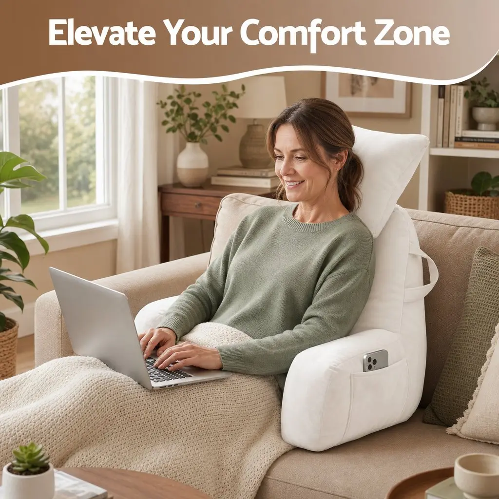 Reading Pillow Backrest Support Soft Fabric 100 x 27 x 60 cm Beige