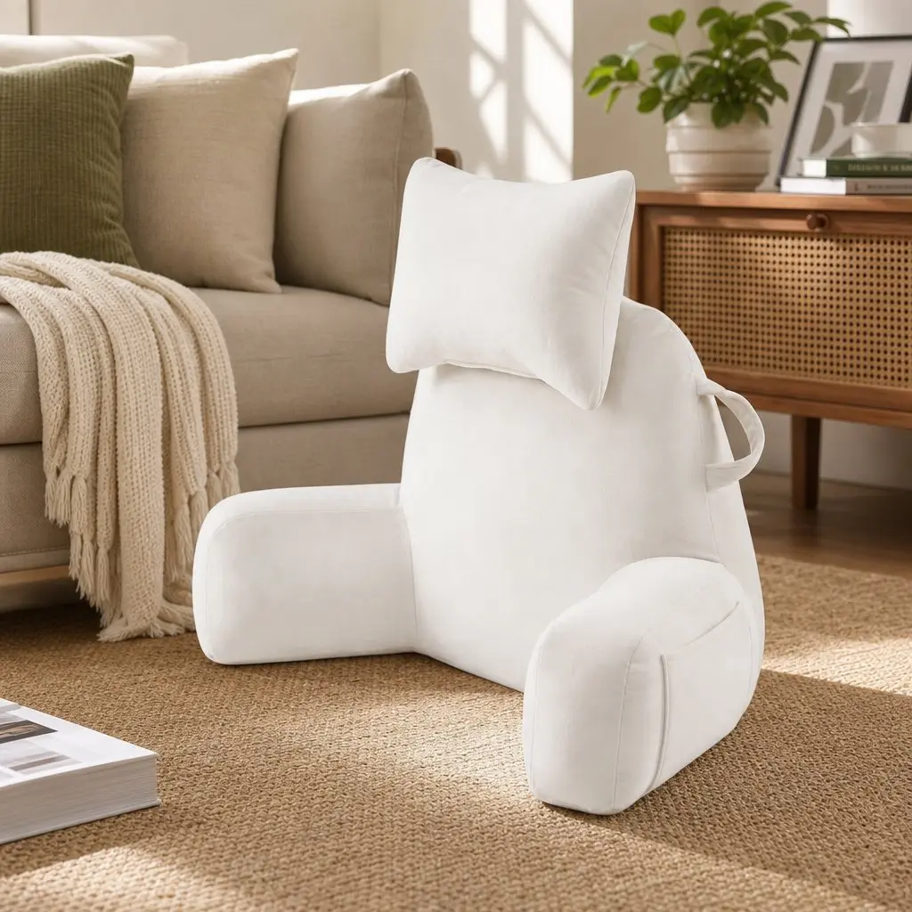 Reading Pillow Backrest Support Soft Fabric 100 x 27 x 60 cm Beige