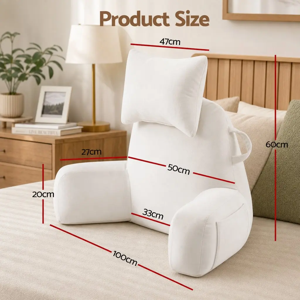 Reading Pillow Backrest Support Soft Fabric 100 x 27 x 60 cm Beige