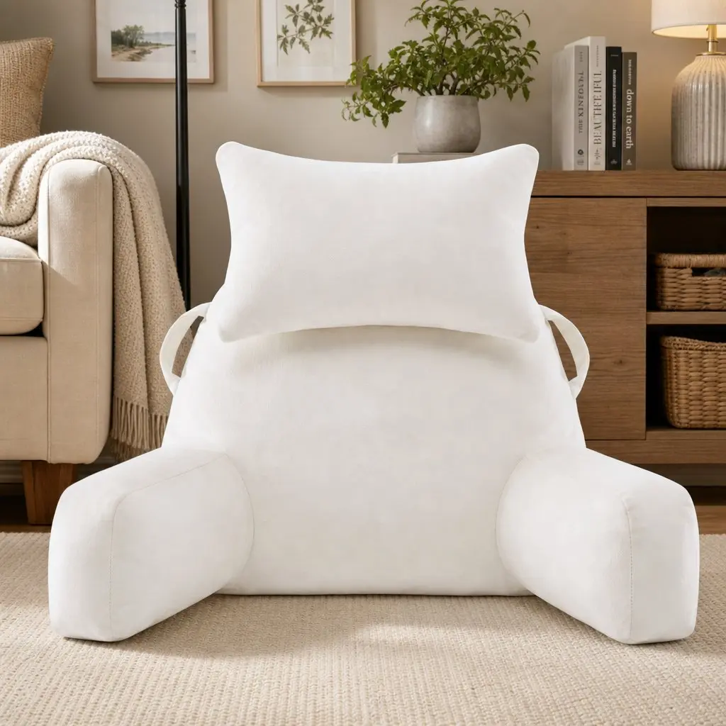 Reading Pillow Backrest Support Soft Fabric 100 x 27 x 60 cm Beige