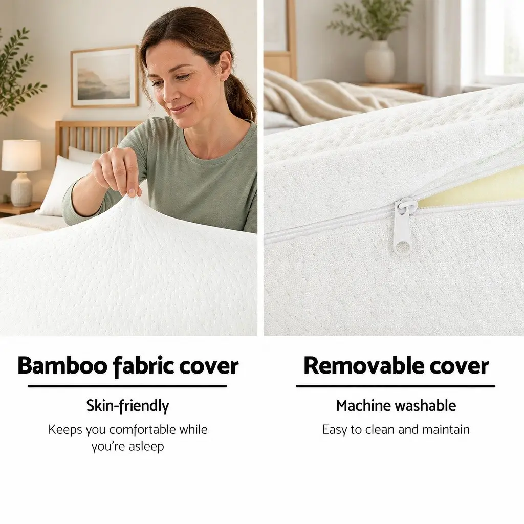 Neck Roll Pillow Memory Foam Bamboo Cover 45cm Supportive Cushion White