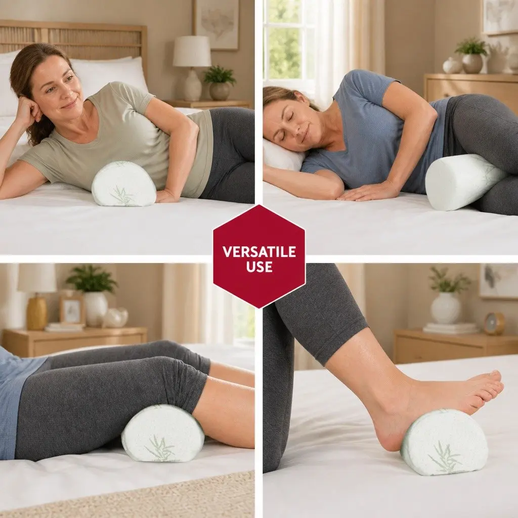 Neck Roll Pillow Memory Foam Bamboo Cover 45cm Supportive Cushion White