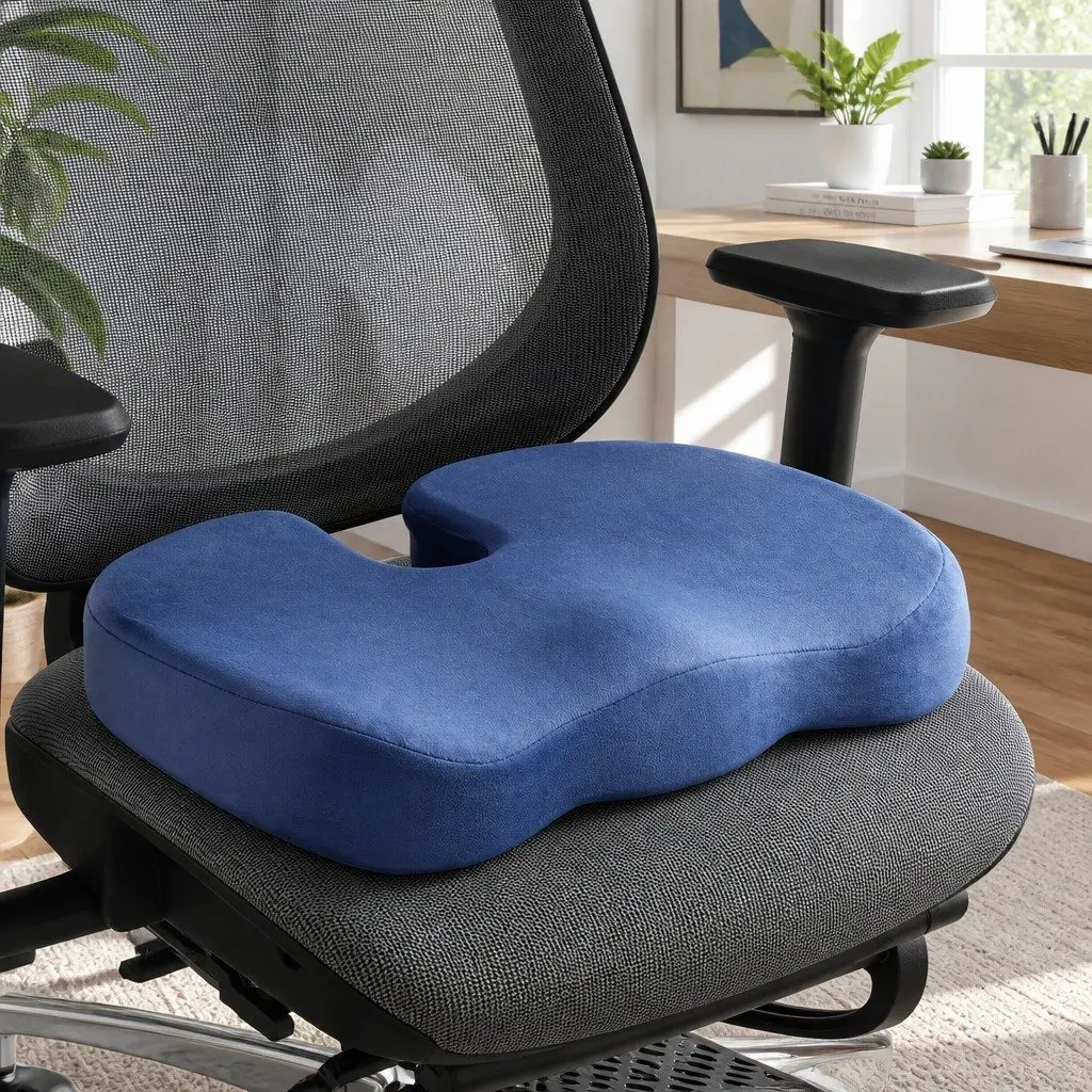 Memory Foam Seat Cushion Ergonomic Chair Pad Back Pain Relief Support Blue