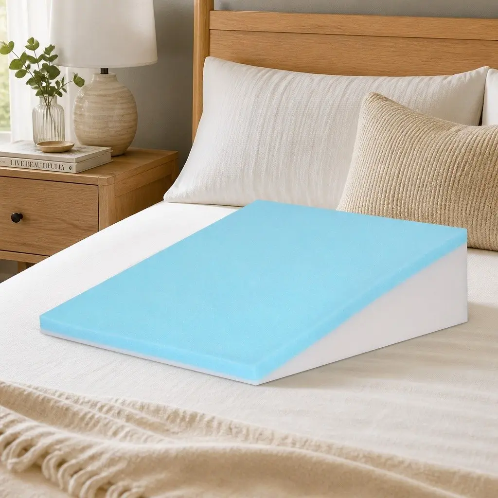 Wedge Pillow Memory Foam Gel Cooling Ergonomic Support White Bamboo Cover
