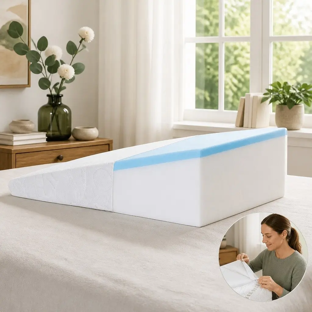Wedge Pillow Memory Foam Gel Cooling Ergonomic Support White Bamboo Cover