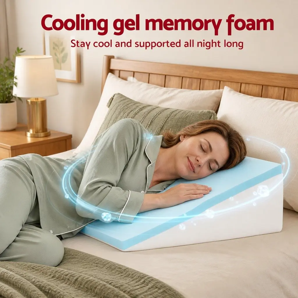 Wedge Pillow Memory Foam Gel Cooling Ergonomic Support White Bamboo Cover
