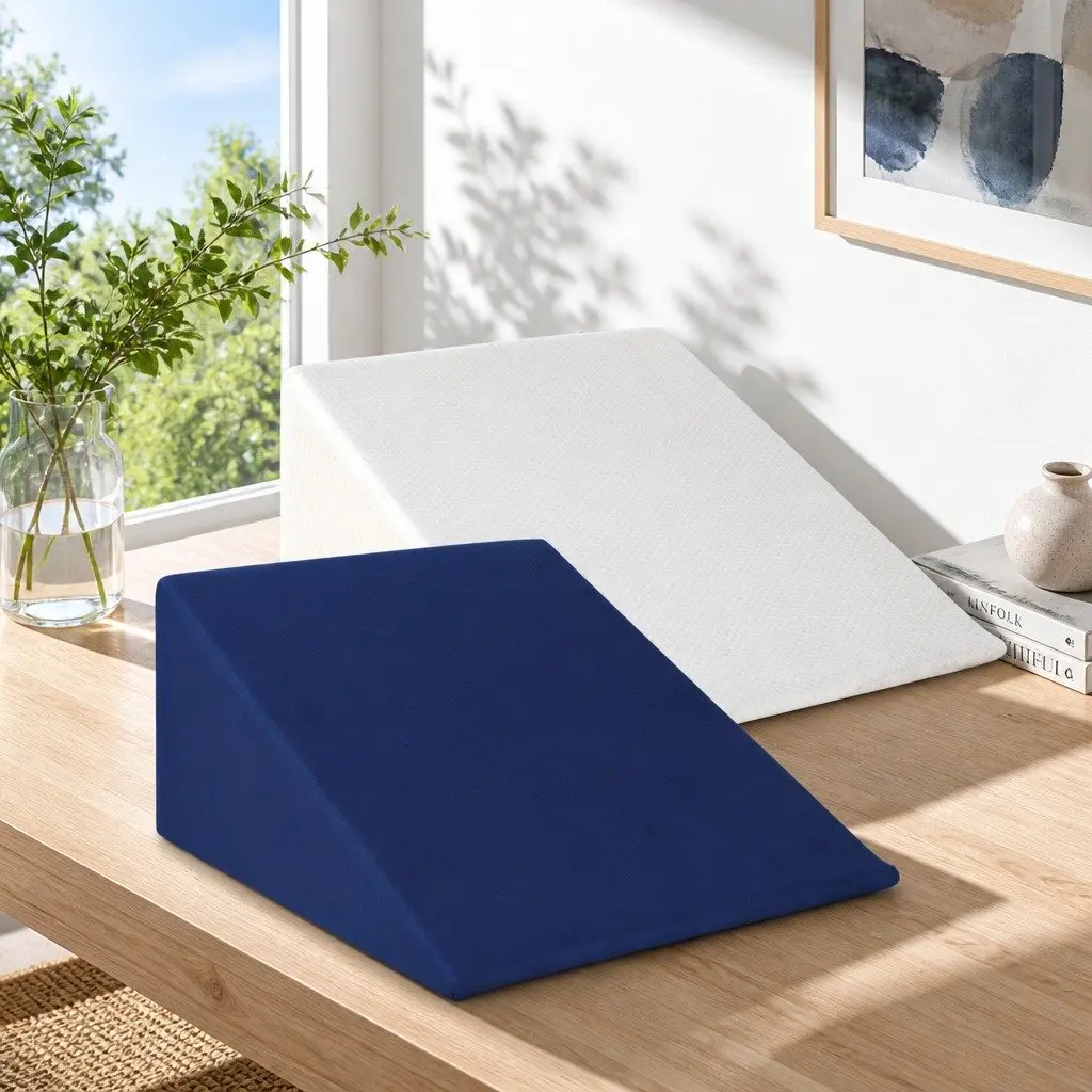 Memory Foam Bed Wedge Pillow 62x64x30cm Blue White Back Support for Upper Body and Legs