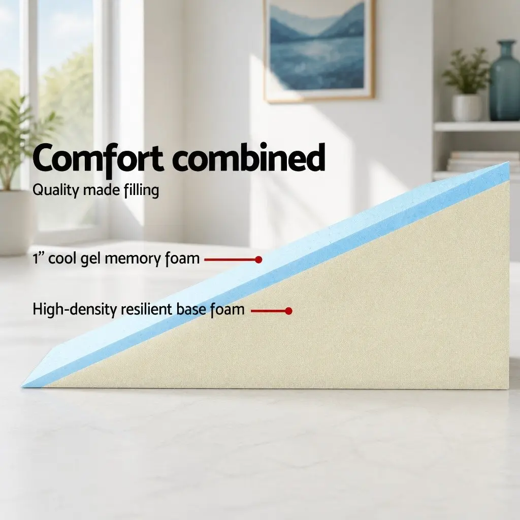 Memory Foam Bed Wedge Pillow 62x64x30cm Blue White Back Support for Upper Body and Legs