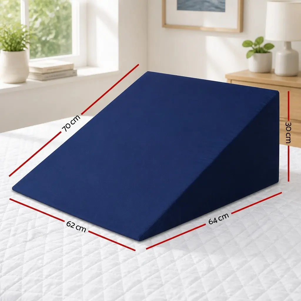 Wedge Pillow Memory Foam 62 x 64 x 30 cm Blue Twin Pack Bed Support Elevation Cushion