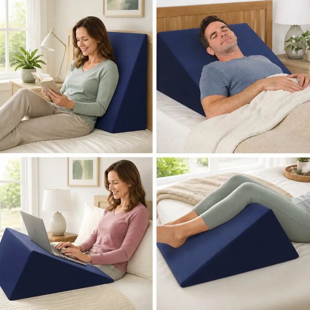 Wedge Pillow Memory Foam 62 x 64 x 30 cm Blue Twin Pack Bed Support Elevation Cushion