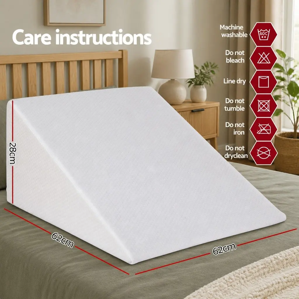Support Cushion Foam Back Elevation Wedge Pillow for Upper Body and Legs 62x62x28cm with Cool Gel Memory Foam and Removable Washable Cover Beige