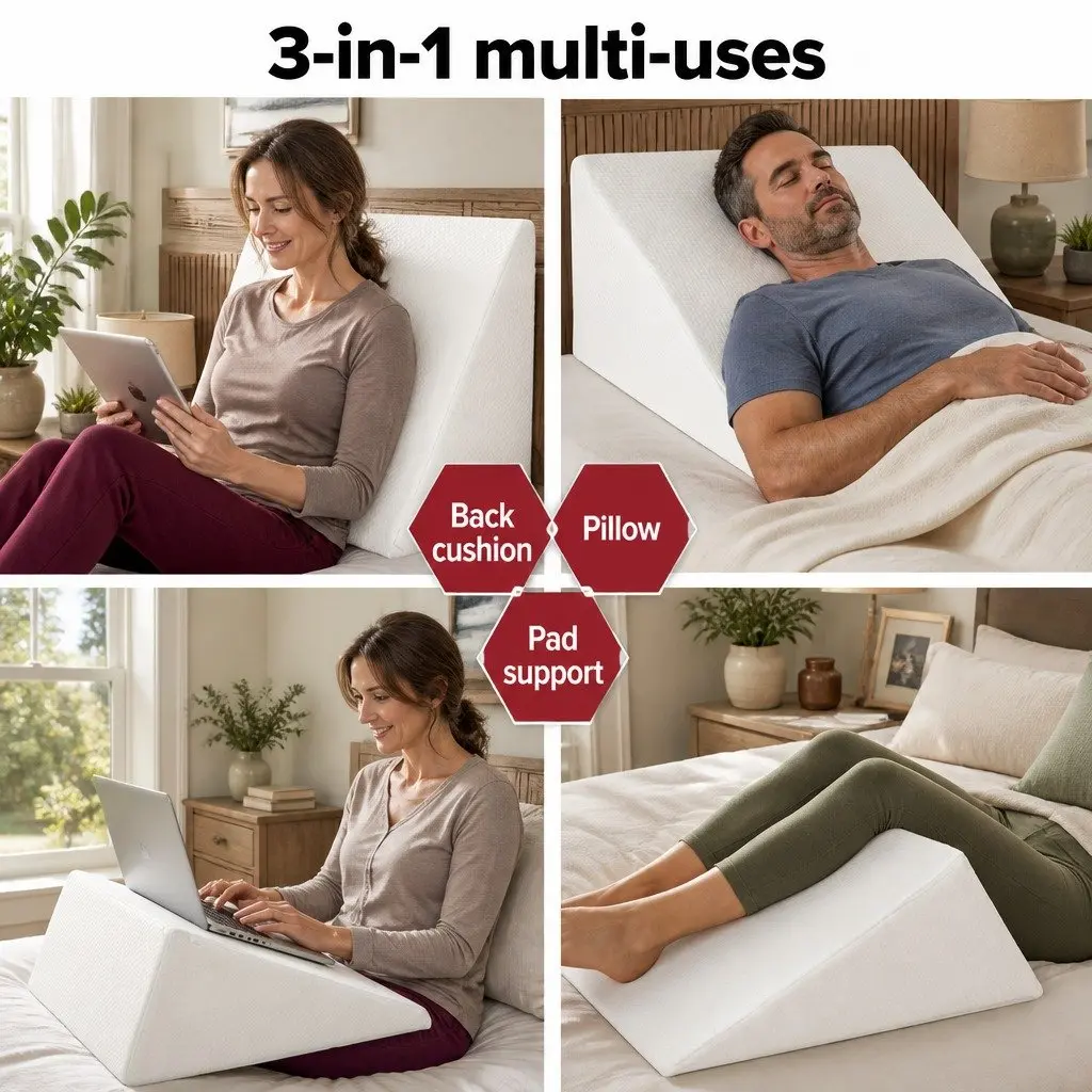 Support Cushion Foam Back Elevation Wedge Pillow for Upper Body and Legs 62x62x28cm with Cool Gel Memory Foam and Removable Washable Cover Beige