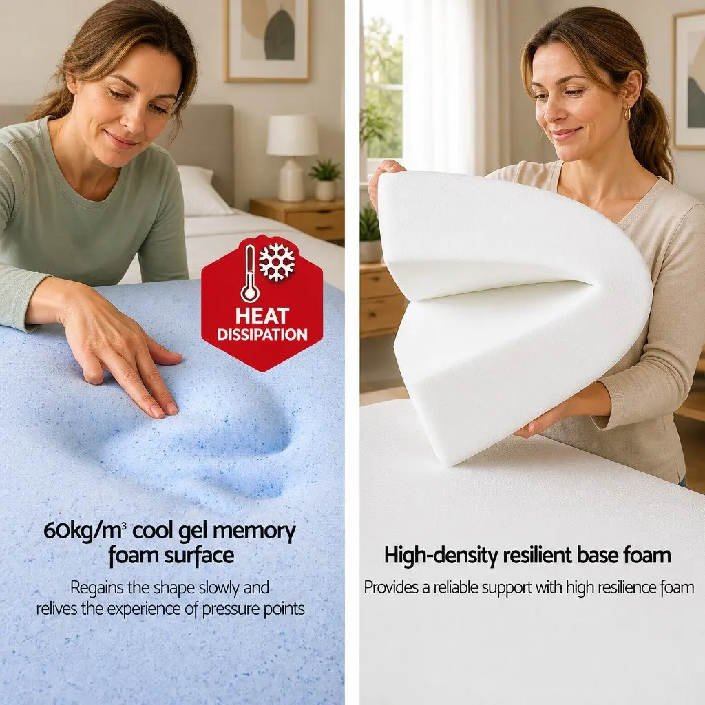 Support Cushion Foam Back Elevation Wedge Pillow for Upper Body and Legs 62x62x28cm with Cool Gel Memory Foam and Removable Washable Cover Beige
