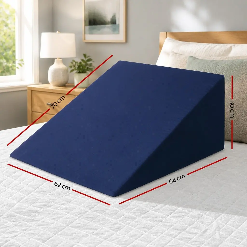 Bed Wedge Support Pillow Memory Foam 62 x 64 x 30cm Blue Removable Waterproof Cover